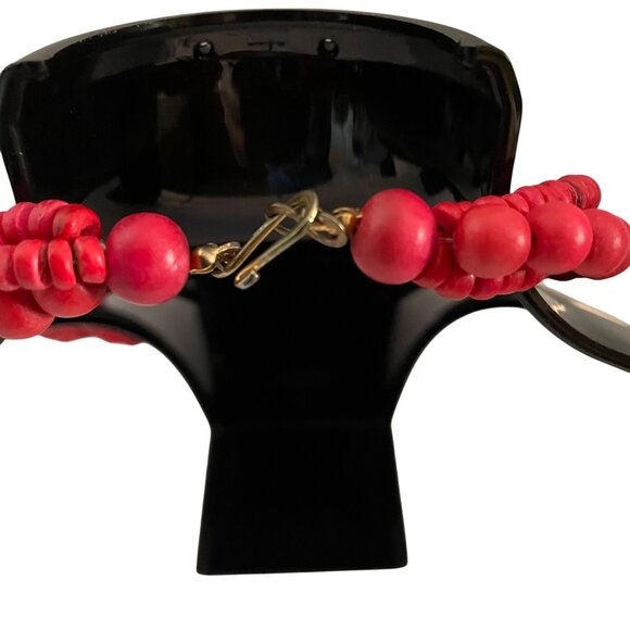 Multi-Strand Red Beaded Necklace With Gold Toggle Clasp For Women - Picture 5 of 6